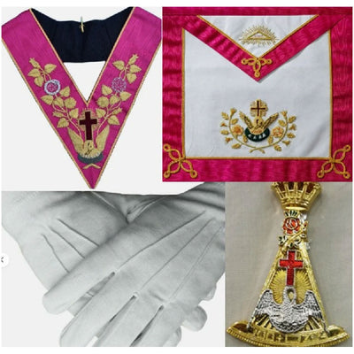 Masonic Regalia Rose Croix 18th Degree Apron, Collar, Jewel, Gloves TOP TIER