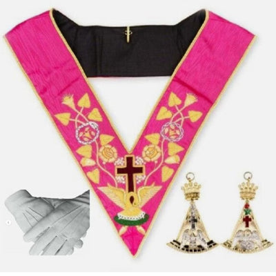 Masonic Regalia Rose Croix 18th Degree Embroidered Collar Jewel Gloves NEW TOP TIER