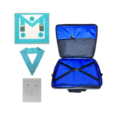 Set Of Master Mason Apron Lambskin Collar Masonic Sq Cmps Gloves Shoulder Bag